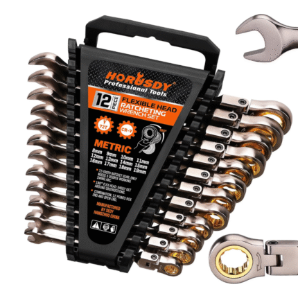 HORUSDY 12-Piece Metric Flex-Head Ratcheting Wrench Set with Organizer